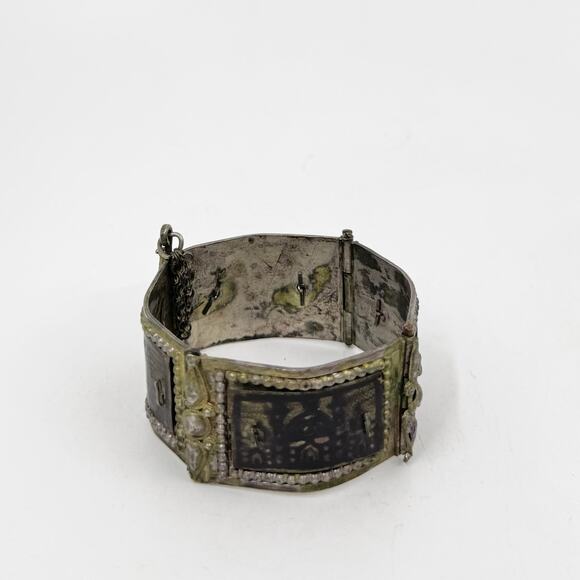 Antique Moorish North African Silver & Enamel Cuff Bracelet - Picture 1 of 8